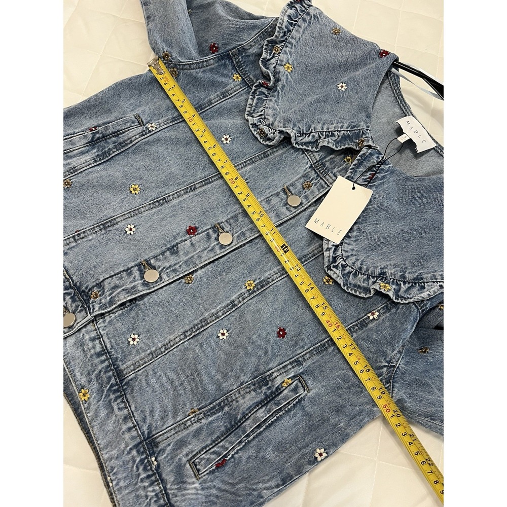 Cottagecore Denim Jacket Floral Embroidered Peter Pan Collar Coquette Fairycore - Picture 15 of 16
